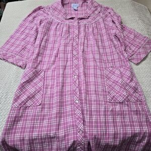 Vintage Leisure Life Cotton Flannel Pink Plaid Nightgown Lounge Dress 1X